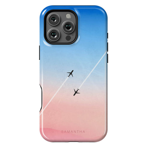 Personalized Pastel Gradient Sky Airplane iPhone Case